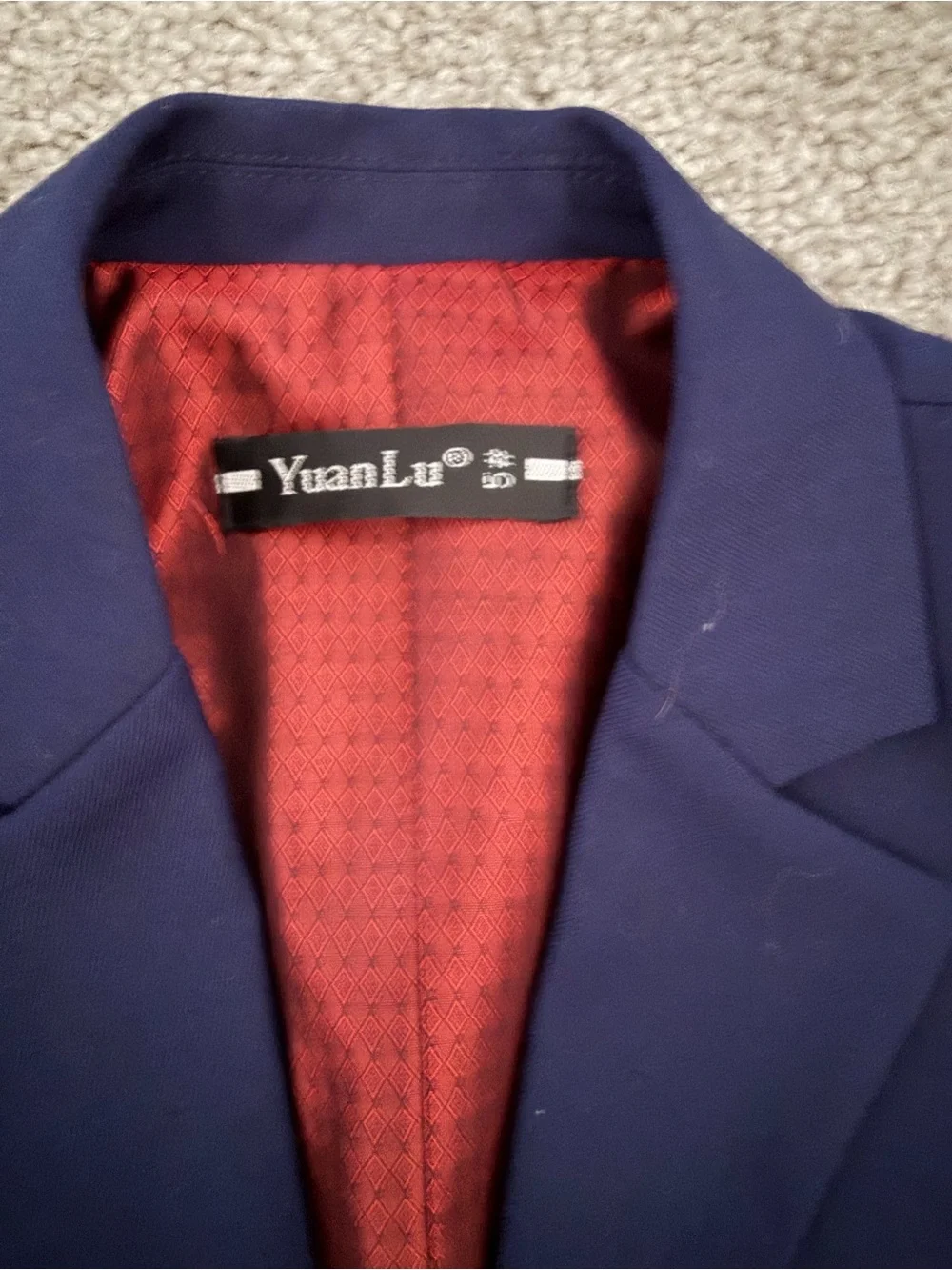 Boys Navy 3-Piece Dress Suit Set with Red Lining
